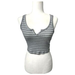 Topshop White With Black & Blue Stripes Sleeveless Crop Top - Size 4